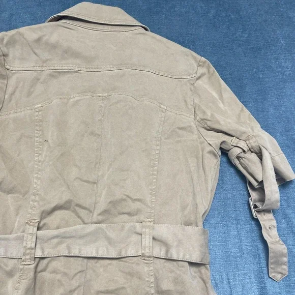 Y2K GUESS Jeans Trench Coat Women Large Khaki Cotton Outdoor Double Breasted - Picture 16 of 16